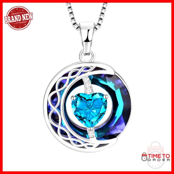 S925 Sterling Silver Crystal Moon Pendant Necklace Elegant Minimal Chic Jewelry